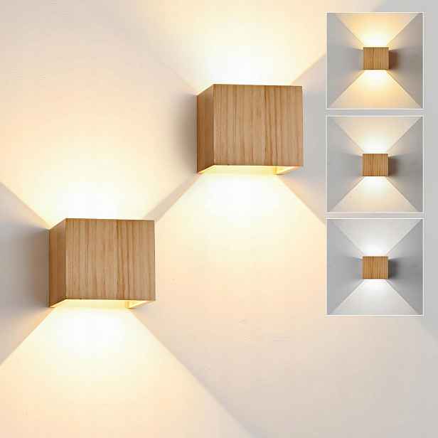 Congshine Dřevěné Led nástěnné svítidlo 2 ks 6W Variabilní barva 3000K 4000K 6000K