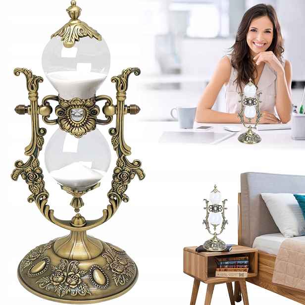 Elegantní Přesýpací Hodiny 15 Minut S Hnědým Rámem Otočným O 360° Pískové Hodiny