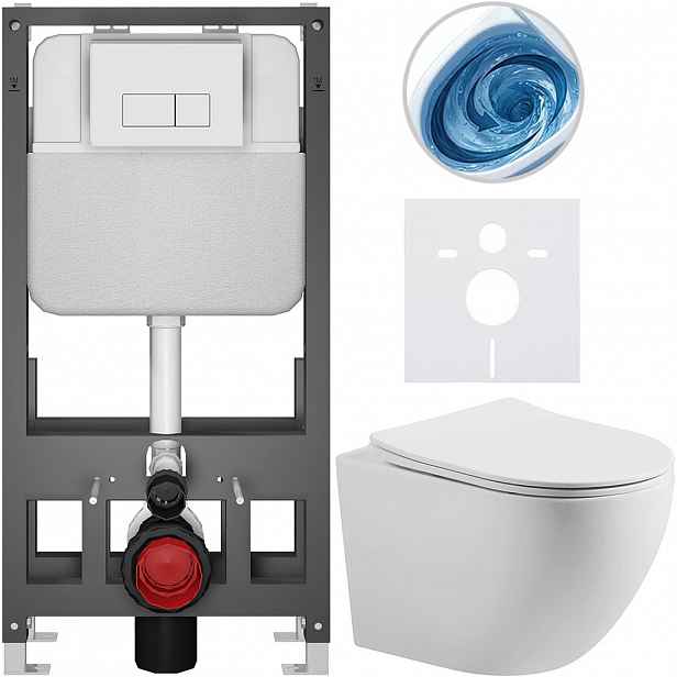 Kompletní WC set Basic/Cesso - bílá matná - WC tlačítko Modulo/Bílá - volně stojící - předstěnová instalace - 49x36 cm - 8050BD86182