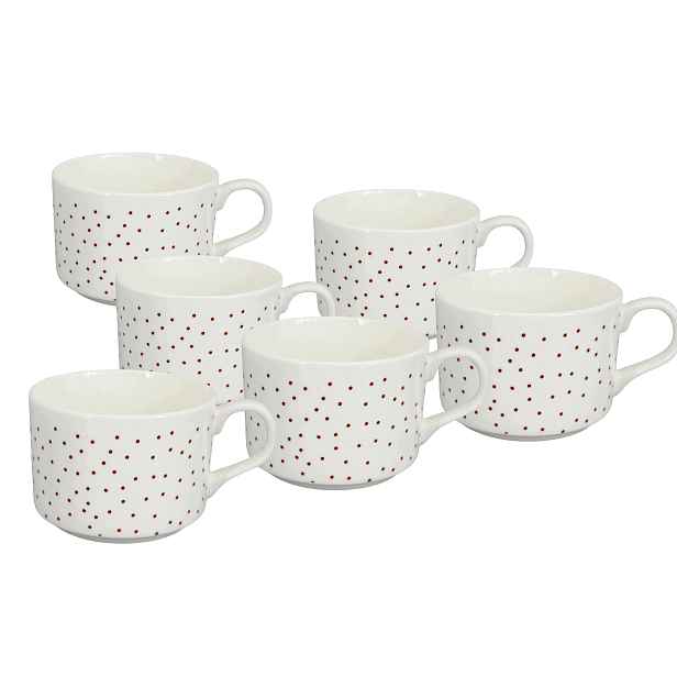 Set 6ks porcelánových šálků Modern Dots 150 ml, červené puntíky, by inspire