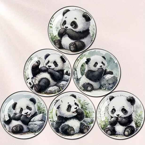 TEMU 6 ks Roztomilé Panda Velké 3D Reliéfové Skleněné Magnetky na Lednici Umělecké Samolepky na Lednici do Kuchyně Kanceláře a Domácí Dekorace Tabule