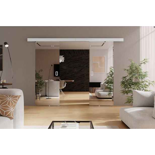 KIER Posuvné dveře MIRROR DUO | bílá 132 cm