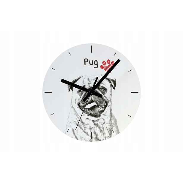 Mops, Pug hodiny se psem, závěsné a stojící, personalizace fotografií, 20 cm