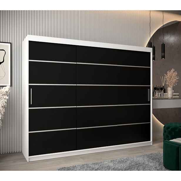 Šatní skříň ENNI - šířka 250 cm, bílá / černá