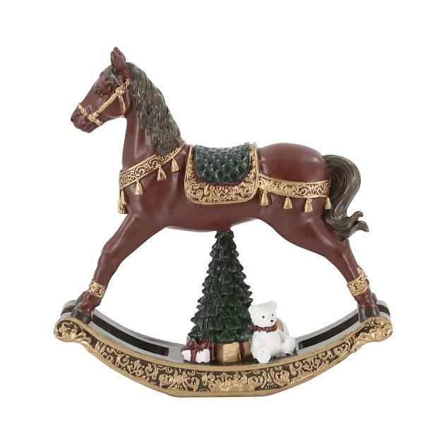 Višňovo-zlatý antik houpací koník Noël - 14*3,5*14 cm Chic Antique