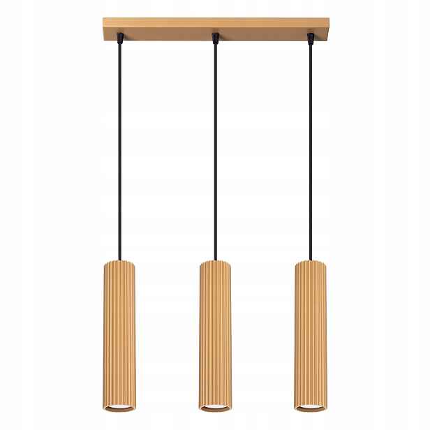 Sollux Závěsná lampa trojitá zlatá vroubkované tuby 30 cm nad stůl ostrov bar