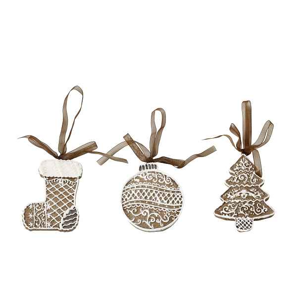 3ks perníková závěsná dekorace Noël - 6*1,5*8cm Chic Antique