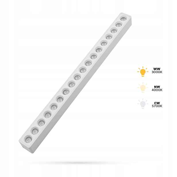 Bílý lineární reflektor Grille 18W Slim Track FiberFLEX 48VDC 3CCT 3/4/6K