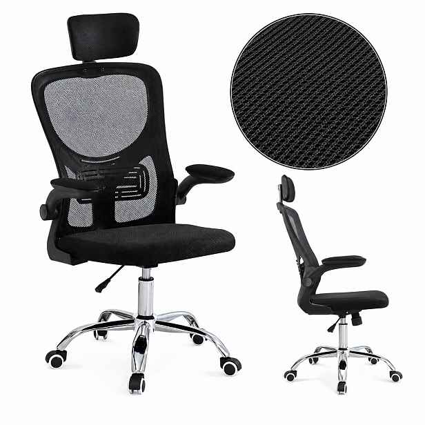 Kancelářská Otočná Židle Ergonomická židle s opěrkou hlavy Mesh síťovina černá