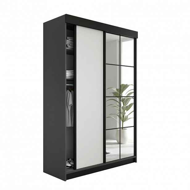 Kier Furniture POSUVNÁ ŠATNÍ SKŘÍŇ LAMARO - 138x205x59 - Grafitová & Bílá