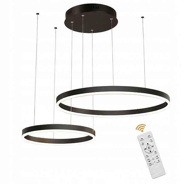 Moderní Led lustr rings 2 kola 80+60+40 cm dálkový ovladač stmívatelný černý