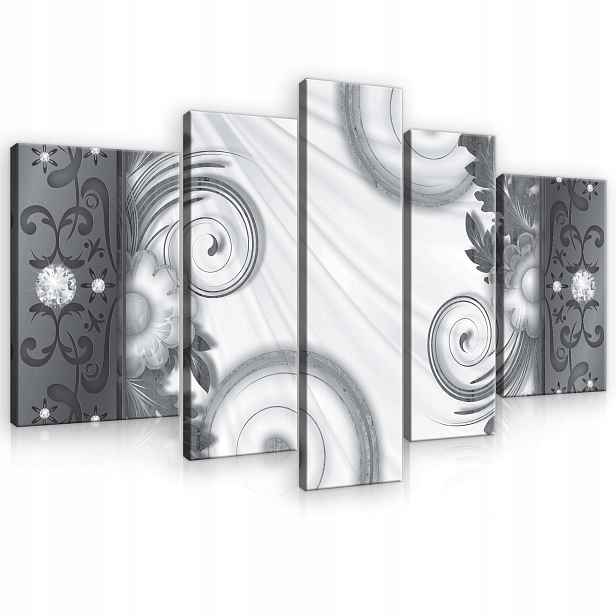 Obraz 170x100 modulární triptych bez rámu šedý bílý ornament dekor