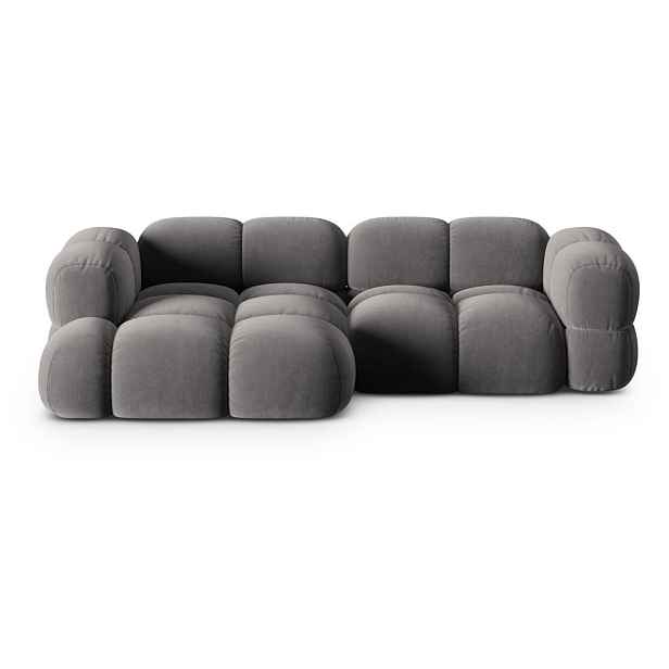 Šedá sametová rohová pohovka (levý roh/s lenoškou) Loretto – Cosmopolitan Design
