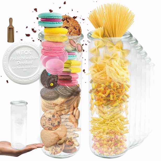 Sklenice Weck 600 ml džusy Cylinder žáruvzdorné plastové víko Odměrka 12 Ks