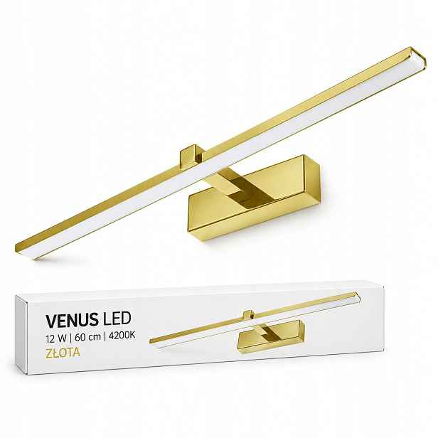 Zlaté nástěnné svítidlo Venus 12W 60 cm Led do ložnice nad postel 4200K IP44 840lm