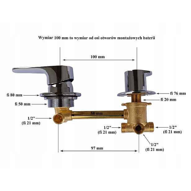 Baterie 4 funkce 100 mm/10 cm připojení 1/2" Směšovač sprchového koutu