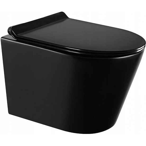 MEXEN - Rico Závěsná WC mísa Rimless včetně sedátka s slow-slim, Duroplast, černá mat 30720185
