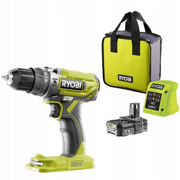 Ryobi Aku Vrtačka Akumulátor 1,5 Ah, Nabíječka a taška