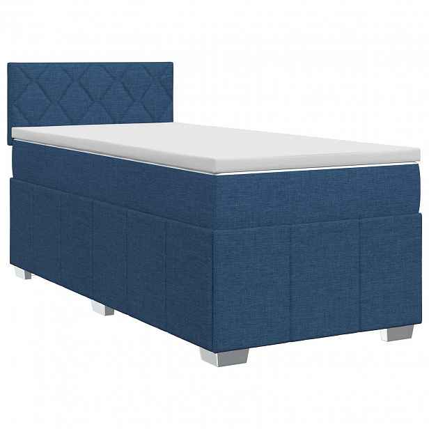vidaXL Postel boxspring s matrací s čelo Modrá 100 x 200 cm Textil