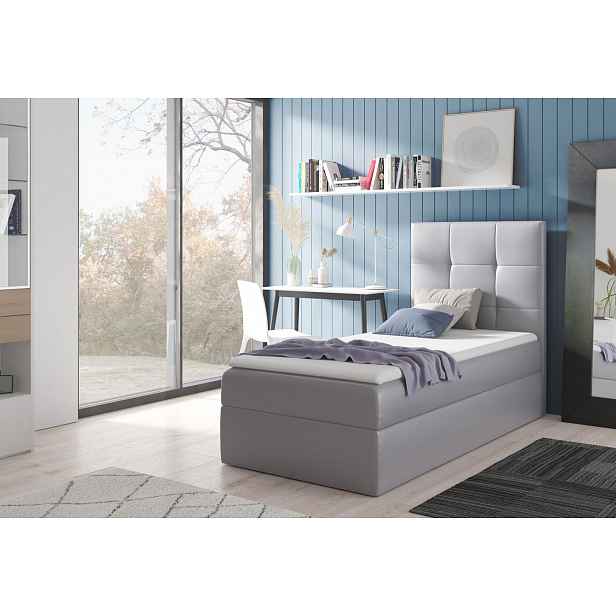 Čalouněná jednolůžková postel REBECCA - 100x200, stříbrná + topper ZDARMA