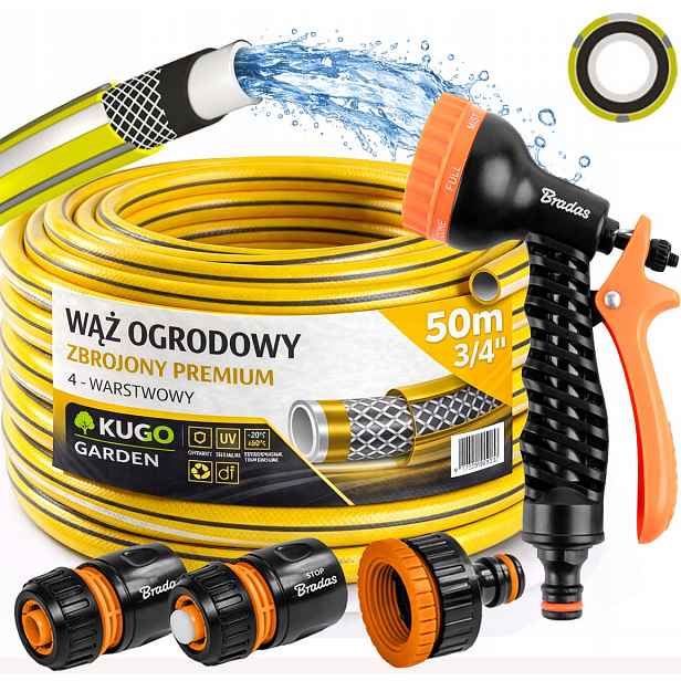 Hadice 3/4" 50 m 4 Vrstvy Premium Gun Spojky Set Bradas