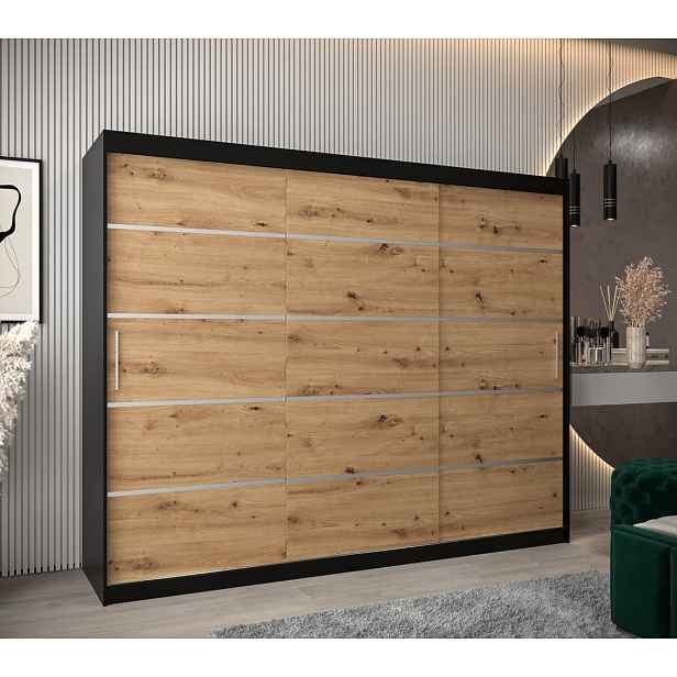 Šatní skříň ENNI - šířka 250 cm, černá / dub artisan