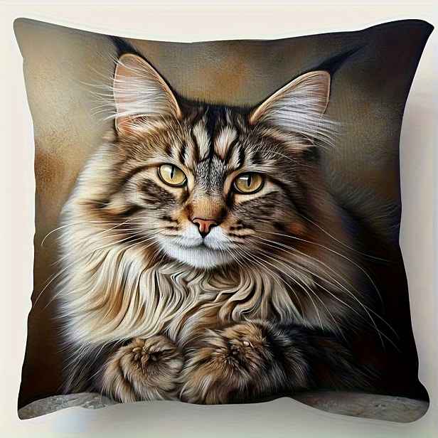 TEMU 1 ks Módní povlak na polštář Maine Coon | 18x18 palců, jednostranný potisk, čtvercový, zapínání na zip, lze prát v pračce, polyester, ideální na