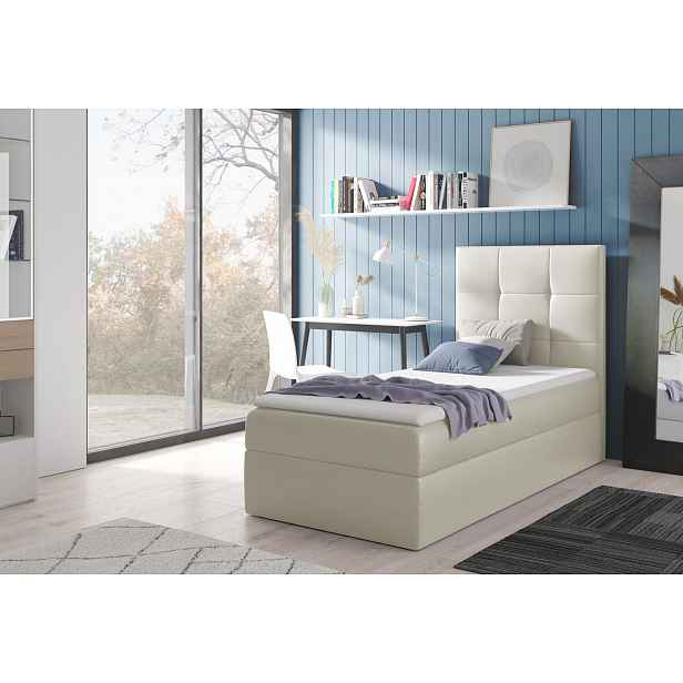 Čalouněná jednolůžková postel REBECCA - 100x200, béžová + topper ZDARMA