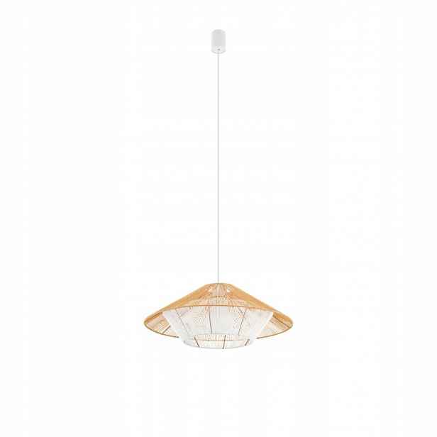 Závěsná béžová lampa Japandi, útulná atmosféra nad stolem Nowodvorski