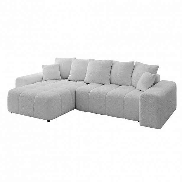 ALTDECOR ROHOVÁ SEDACÍ SOUPRAVA s otomanem vlevo ENIL-L 297x189x68 světle šedá buklé