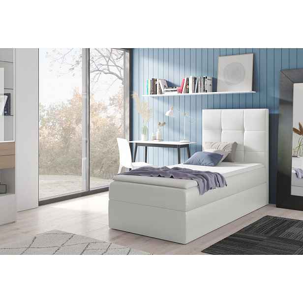 Čalouněná jednolůžková postel REBECCA - 100x200, bílá + topper ZDARMA