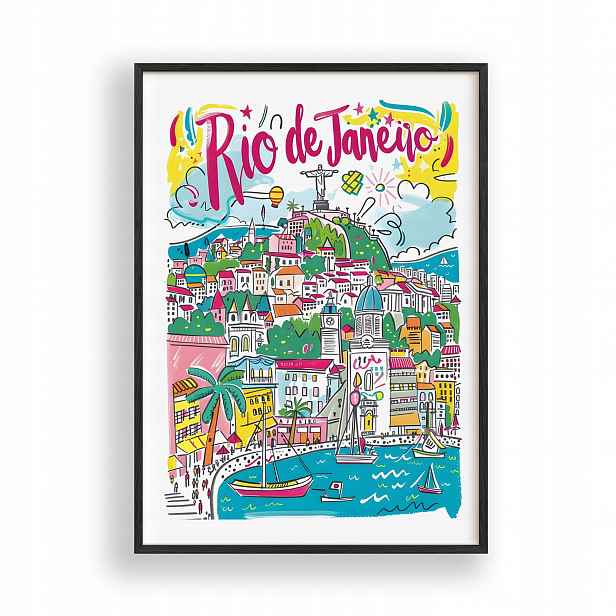 Obraz Rio de Janeiro Plakát dřevěný Rámeček černý 30x42 cm