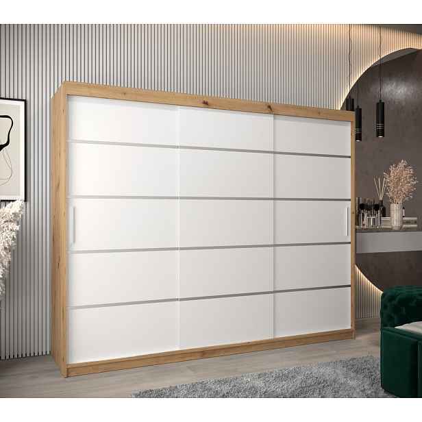 Šatní skříň ENNI - šířka 250 cm, dub artisan / bílá
