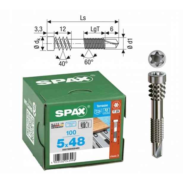 Šrouby do terasových prken, pro ocel Spax 5 x 48 mm 100 ks