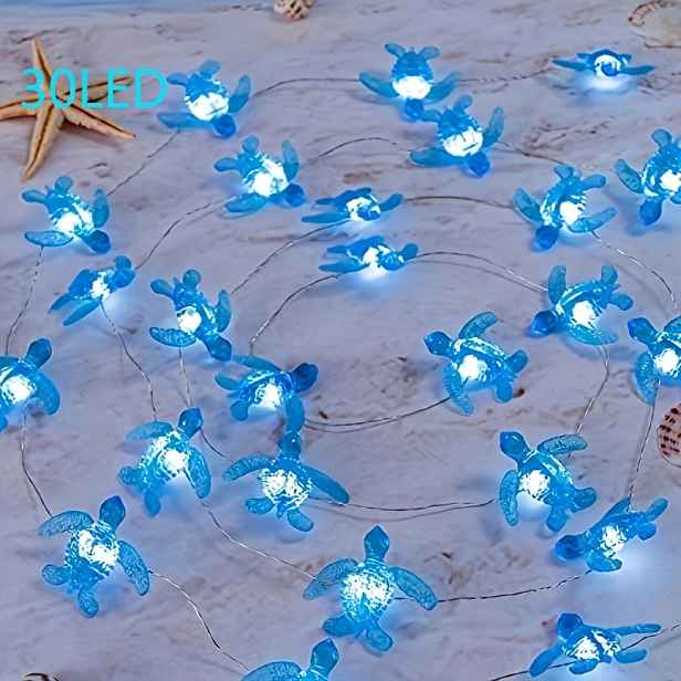 TEMU Želví světelný řetěz na baterie 20 LED 30 LED, oceánské světla, letní dekorace pro domácí párty, plážovou tématickou místnost (bez baterií)