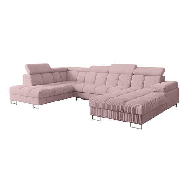 ALTDECOR SEDACÍ SOUPRAVA s funkcí spaní a úložným prostorem, otoman vlevo COMA U 345x203x79 růžová manšestr