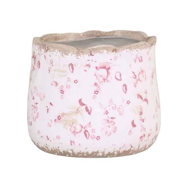 Keramický obal na květináč s růžovými kvítky Floral Cannes - Ø13*12cm Chic Antique