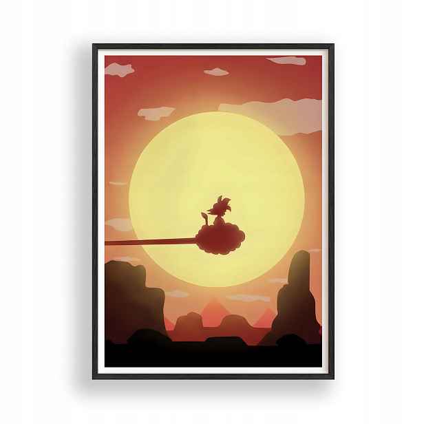 Obraz Dragon Ball Goku na oblaku Plakát Rámeček Dřevěný Černý 30x42 cm