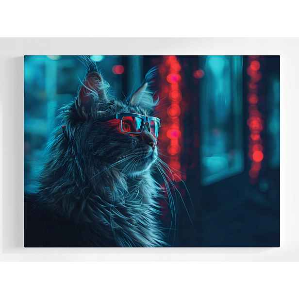 Plakát Kočka Kocur Brýle Cyberpunk Nerd Techno Neon 100x75
