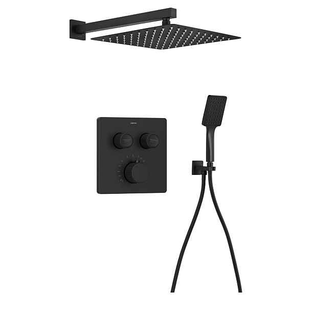 Sapho Smart Select - Sprchový set s termostatem pod omítku, s tělesem, 30x30 cm, matná černá RP042B-01