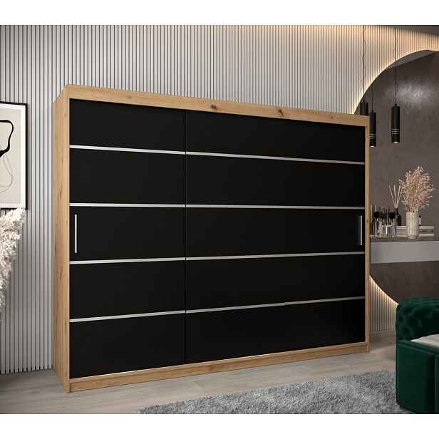 Šatní skříň ENNI - šířka 250 cm, dub artisan / černá