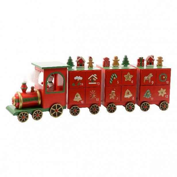 Vlak adventní kalendář dřevo 48cm červený