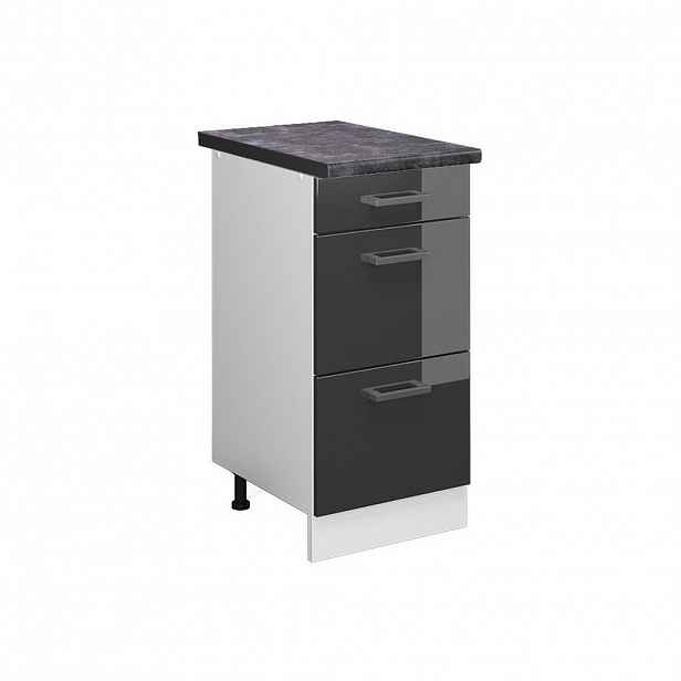 Vicco SPODNÍ SKŘÍŇKA KUCHYŇSKÉ LINKY R-Line Antracitový vysoký lesk 40 cm se zásuvkami, PD Antracit