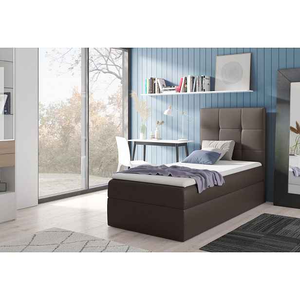 Čalouněná jednolůžková postel REBECCA - 100x200, tmavě šedá + topper ZDARMA