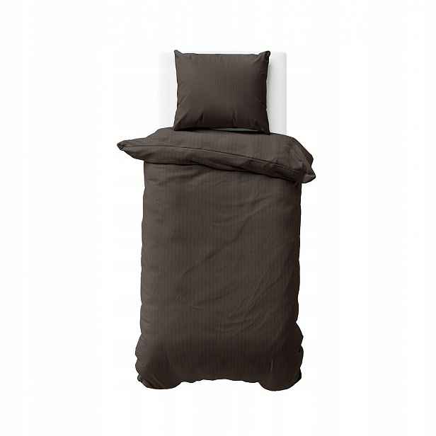 Povlečení damaškové 140x200 hnědé mocha jednobarevné proužky 1 cm Pure