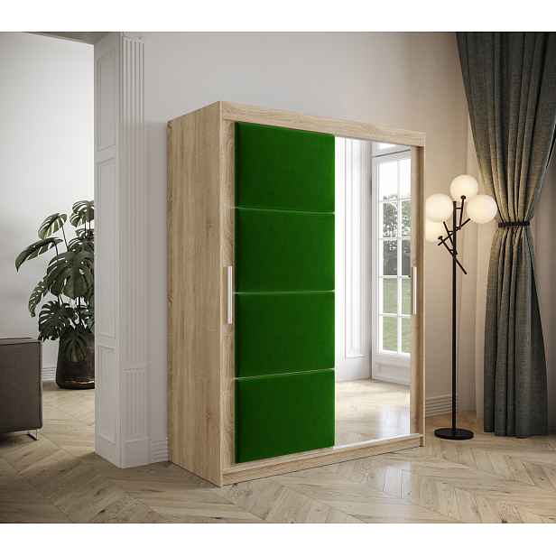Šatní skřín Tempica 150cm se zrcadlem, sonoma/zelený panel