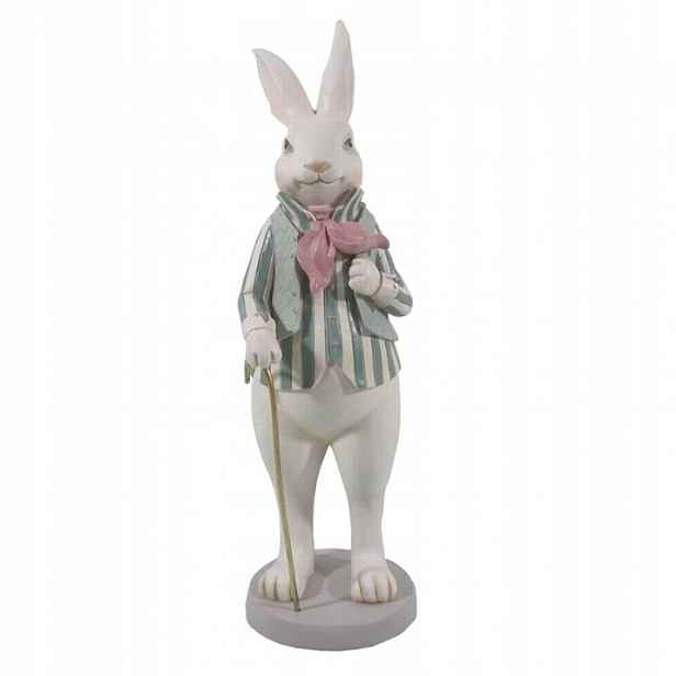 Velikonoční figurka králíka v pruhované tašce s tyčinkou 12x9x31 cm