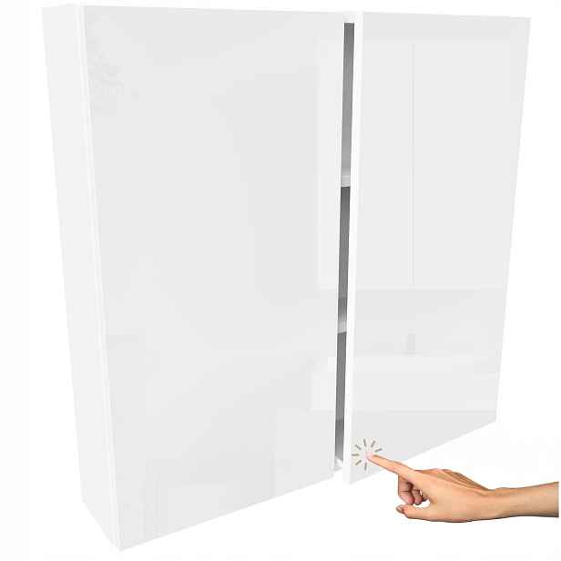 Závěsná koupelnová skříňka 80 cm bílá lesklá, dvoudveřová, bez úchytky