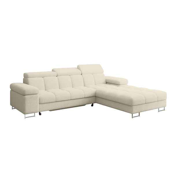 ALTDECOR ROHOVÁ SEDAČKA s funkcí spaní, otoman vpravo COMA L 271x203x79 béžová buklé
