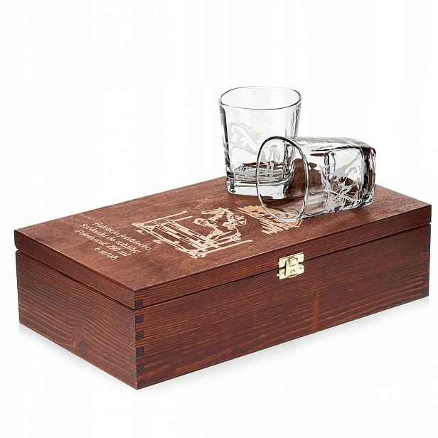 Sklenice čtvercové na whisky "koně" 300 ml v krabičce s gravírováním